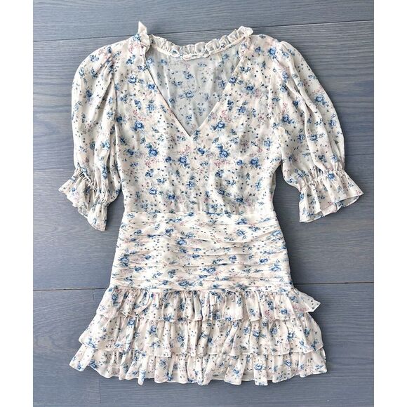 Love Shack Fancy Hannah Floral Silk Ruffled Dress - Picture 9 of 9